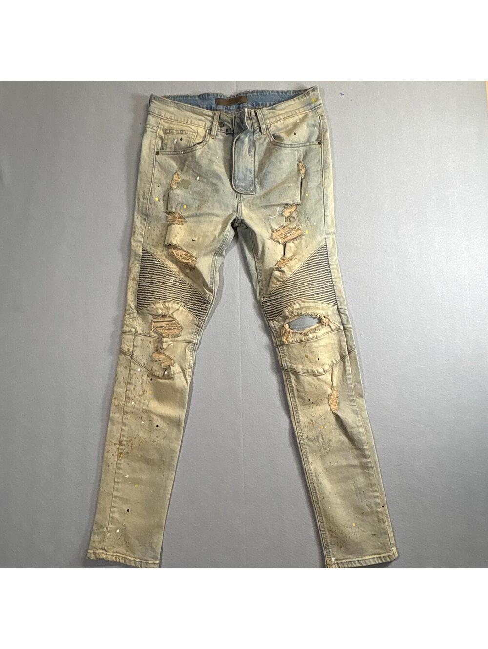 KDNK Biker Distressed Jeans Size 30 Fits Like 30x30 Moto Paint Splatter